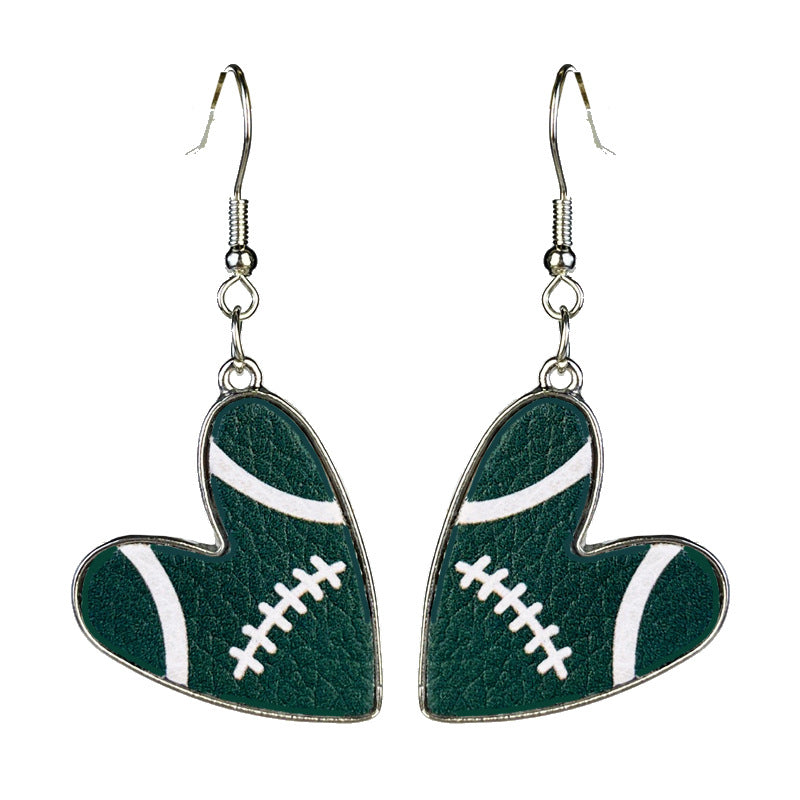 Wholesale 2 Pairs/pack Football Heart Multicolor Team Leather Earrings